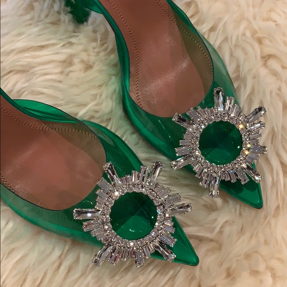 BNIB Amina Muaddi begum sling back in green pvc - Picture 6 of 6